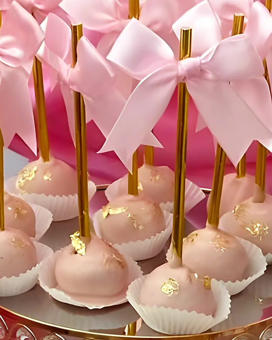 Cake pops rosas con moño